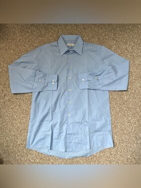 Calvin Klein Men's Sky Blue Long-Sleeve Dress Shirt Size 16-34/35